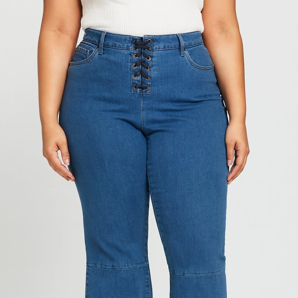 Laurie Felt Soft Denim‎ Lace-Up Jeans Blue 2X NWT